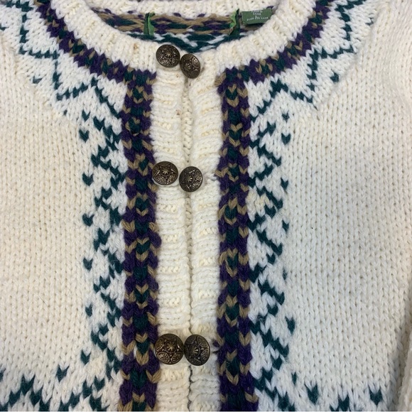 VTG Chunky Handknit Metal Button Nordic Ski Wool Blend Cardigan Sweater - Picture 4 of 12